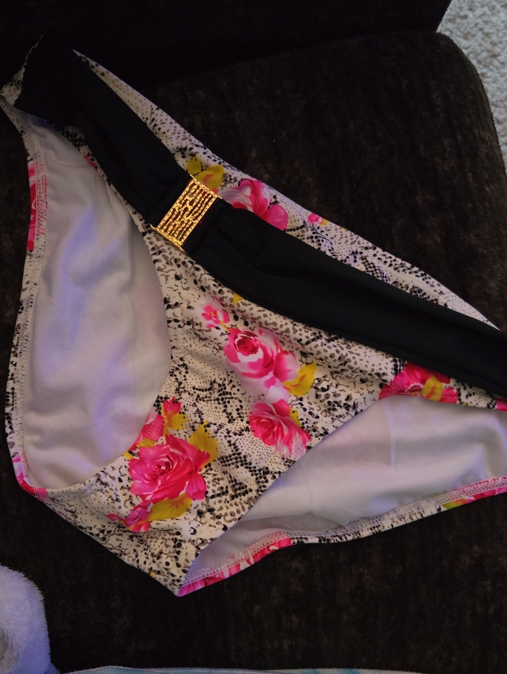 Floral Print Bikini Bottom with Black Waist Accent